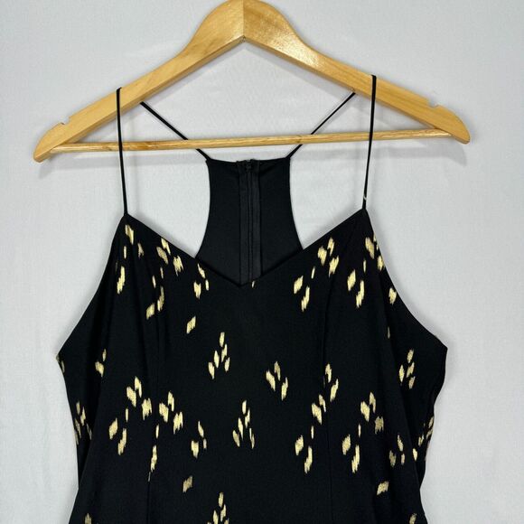 Everly Spaghetti Dress Black and Gold Size Large Racerback Knee Length Flare - Picture 3 of 16